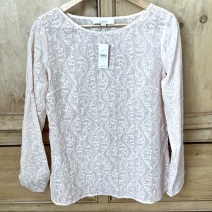 NWT LOFT Pastel Pink Textured Scoop Neck Long Sleeve Top
